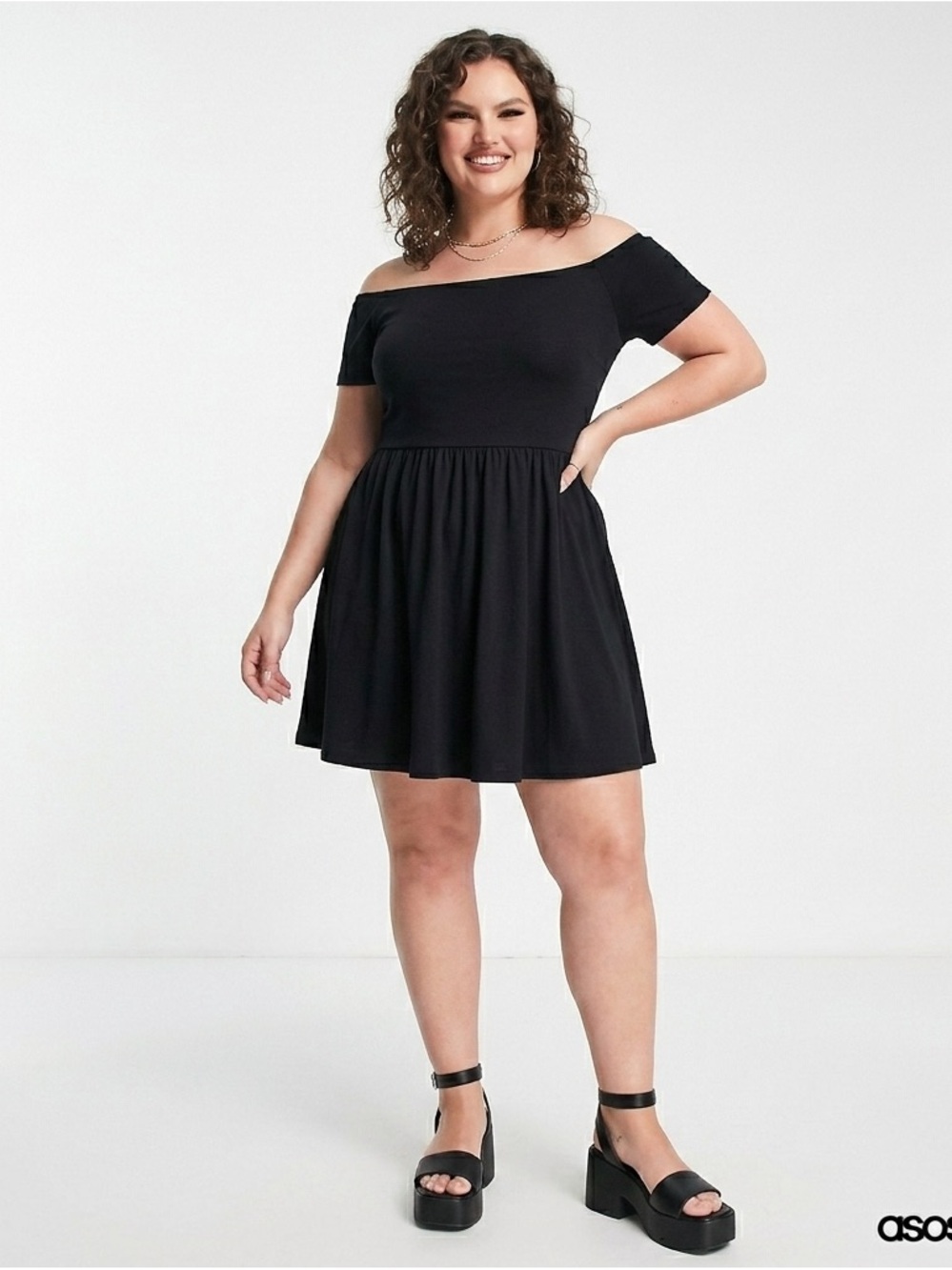 ASOS Curve Off Shoulder Black Skater Dress